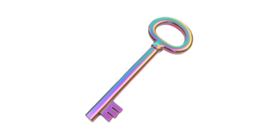 Colorful antique key with rainbow gradient finish set isolated on transparent background png