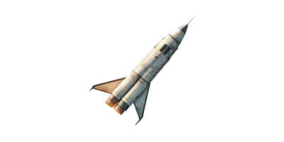 Futuristic space rocket with fin wings and engines isolated on transparent background png