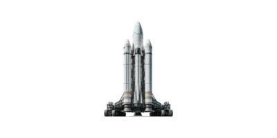 Space shuttle with rocket boosters and landing gear isolated on transparent background png