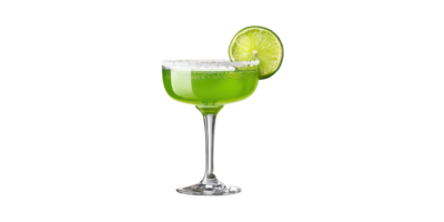 Green margarita cocktail with lime wedge in glass isolated on transparent background png