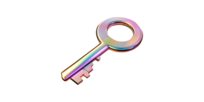 Metallic rainbow key with rounded handle isolated on transparent background png