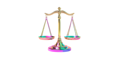Colorful iridescent scales of justice on white background isolated on transparent background png