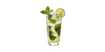 Refreshing mojito cocktail with lime and mint in glass isolated on transparent background png