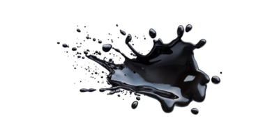 Black ink splash with dynamic droplets isolated on transparent background png