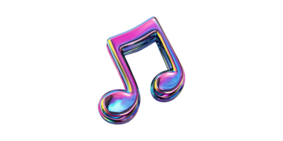 Colorful musical note symbol with iridescent effect isolated on transparent background png