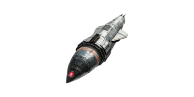 Futuristic gray metal rocket with engine detailing isolated on transparent background png