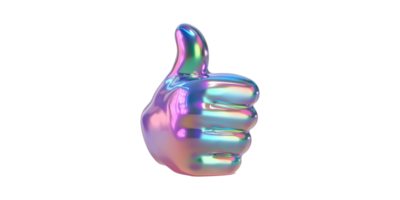 Iridescent thumbs up like hand gesture set isolated on transparent background png