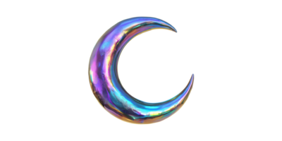 Metallic iridescent crescent moon isolated on transparent background png