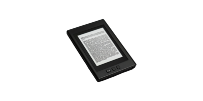 Black ereader device with text displayed isolated on transparent background png