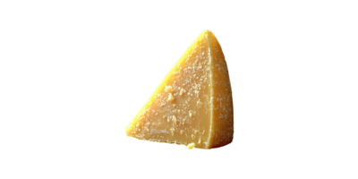 Aged parmesan cheese wedge with crumbly texture, isolated on transparent background png