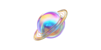 Colorful 3d planet with rings isolated on transparent background png