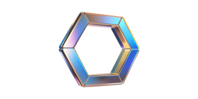 Metallic iridescent hexagonal frame isolated on transparent background png