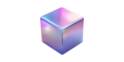 Iridescent cube with shiny surface and colorful reflection isolated on transparent background png