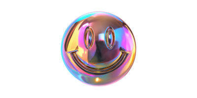 Colorful iridescent smiley face icon with happy expression set isolated on transparent background png