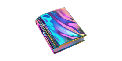 Iridescent holographic book with shiny metallic cover set isolated on transparent background png