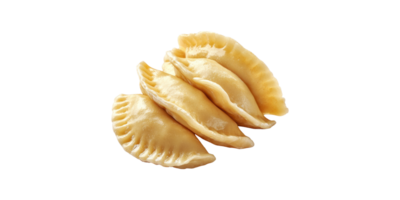 Three uncooked dumplings in traditional crescent shape isolated on transparent background png
