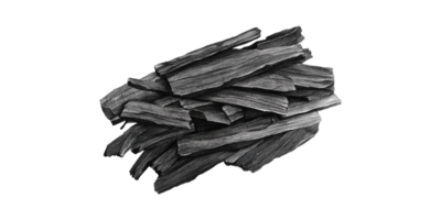 Black charcoal wood pieces for drawing and grilling isolated on transparent background png