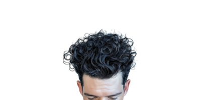 Curly dark hair with forehead visible isolated on transparent background png