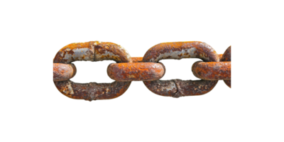 Rusty iron chain links connected and corroded over time isolated on transparent background png