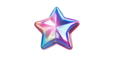 Shiny holographic star with iridescent colors set isolated on transparent background png