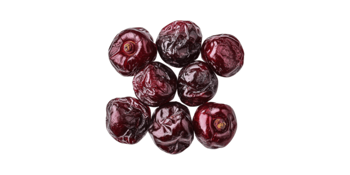 Cluster of dried red dates arranged neatly isolated on transparent background png