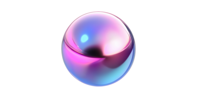 Holographic gradient sphere with iridescent colors isolated on transparent background png