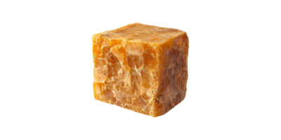 Orange calcite mineral stone cube with natural texture isolated on transparent background png