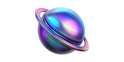 Colorful iridescent planet with rings isolated on transparent background png
