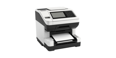 Multifunctional printer with control panel and paper tray isolated on transparent background png