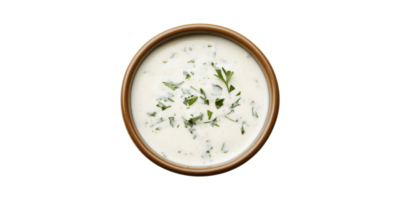 Creamy herb sauce in a brown bowl isolated on transparent background png