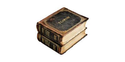 Stack of vintage leather-bound books isolated on transparent background png