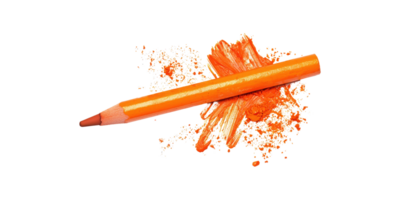 Orange crayon with brushstroke and splashes isolated on transparent background png