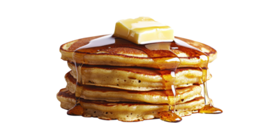 Stack of delicious pancakes with syrup and butter isolated on transparent background png