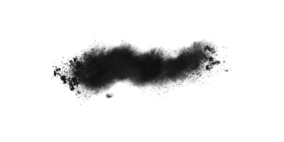 Black ink splatter stain with paint particles isolated on transparent background png