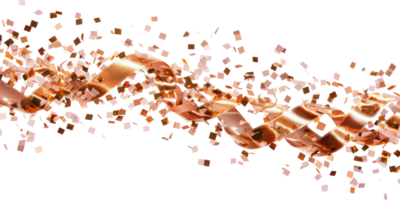 Shimmering bronze ribbon with confetti in festive celebration isolated on transparent background png