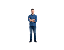 Confident Man in Denim Outfit with Arms Crossed Smiling Portrait. png
