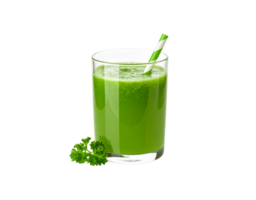 Refreshing Green Smoothie in Glass with Striped Straw and Parsley. png