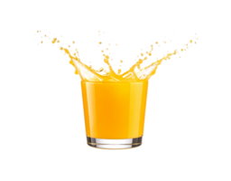Refreshing Orange Juice Splash in a Clear Glass on Black Background. png
