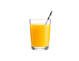 Refreshing Orange Juice in Glass with Striped Straw on Black Background. png