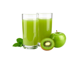 Two Glasses of Green Juice with Apple Kiwi and Mint Leaves. png
