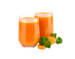 Two Glasses of Fresh Carrot Juice with Parsley Garnish. png