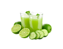 Refreshing Cucumber Lime Juice in Glasses with Mint Garnish and Sliced Cucumber. png