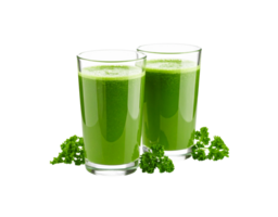 Two Glasses of Vibrant Green Smoothie with Fresh Parsley Garnish. png