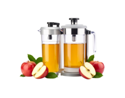 Two Apple Juice Press Machines with Fresh Red Apples. png