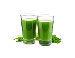 Two Glasses of Vibrant Green Wheatgrass Juice with Fresh Sprouts. png