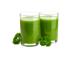 Two Glasses of Vibrant Green Juice with Fresh Parsley Garnish. png