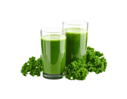 Two Glasses of Vibrant Green Kale Smoothie with Frothy Texture. png