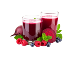 Two Glasses of Deep Red Beet Juice with Berries and Mint. png