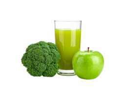 Fresh Green Juice in Glass with Broccoli and Granny Smith Apple. png