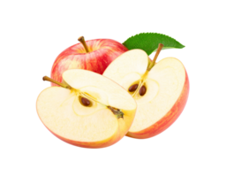 Fresh Gala Apple with Slices and Leaf Showing Seeds and Texture. png
